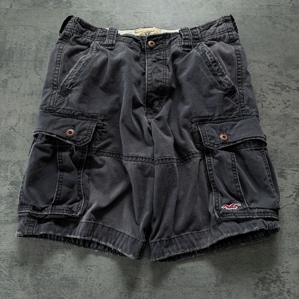 Hollister Button Fly Cargo Shorts Mens 32 Navy Blue Preppy Faded Y2K Pockets